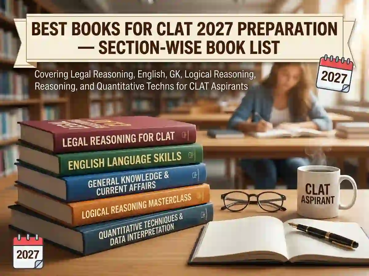 Best books for CLAT 2027 preparation  |  section-wise book list covering Legal Reasoning, English, GK, Logical Reasoning and Quantitative Techniques for CLAT aspirants