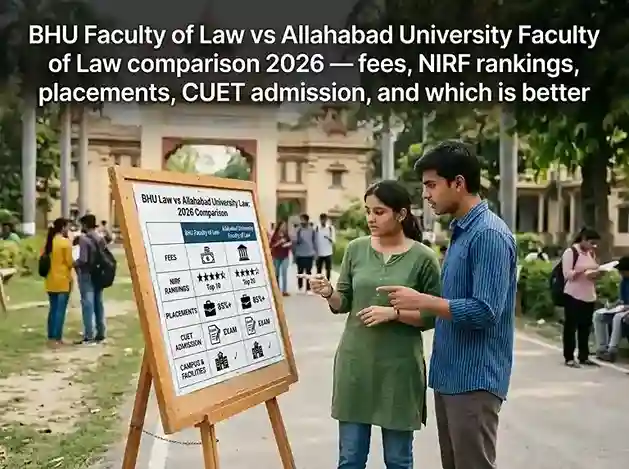 BHU Faculty of Law vs Allahabad University Faculty of Law comparison 2025  |  fees, NIRF rankings, placements, CUET admission, and which is better