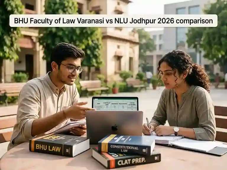 BHU Faculty of Law Varanasi vs NLU Jodhpur 2026 comparison  |  fees, rankings, CUET vs CLAT admission, cutoff, placements and career outcomes