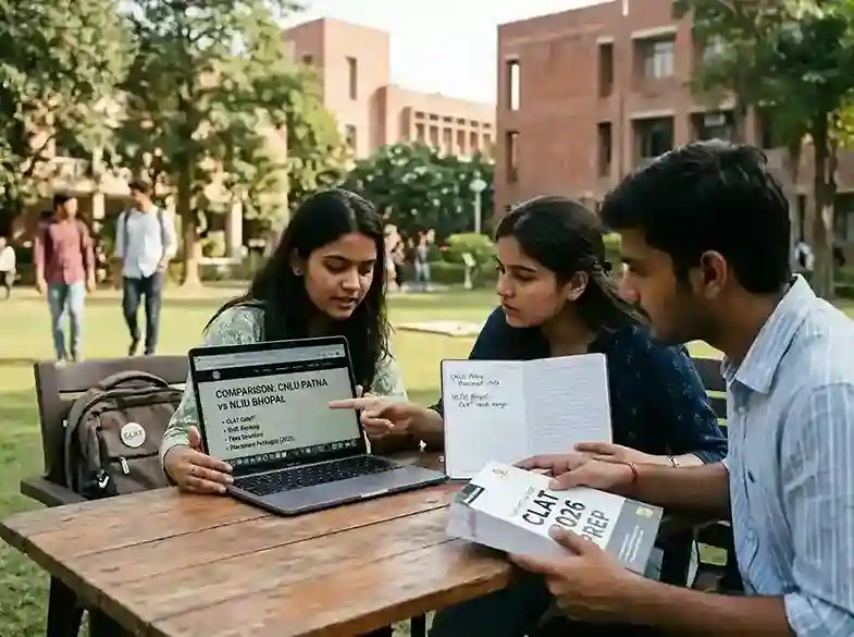 CNLU Patna vs NLIU Bhopal 2026 comparison  |  fees, CLAT cutoff, NIRF ranking, placement packages and course comparison for law students