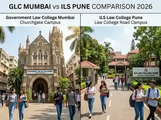 GLC Mumbai vs ILS Pune comparison 2026  |  Government Law College Mumbai Churchgate campus and ILS Law College Pune Law College Road campus side by side