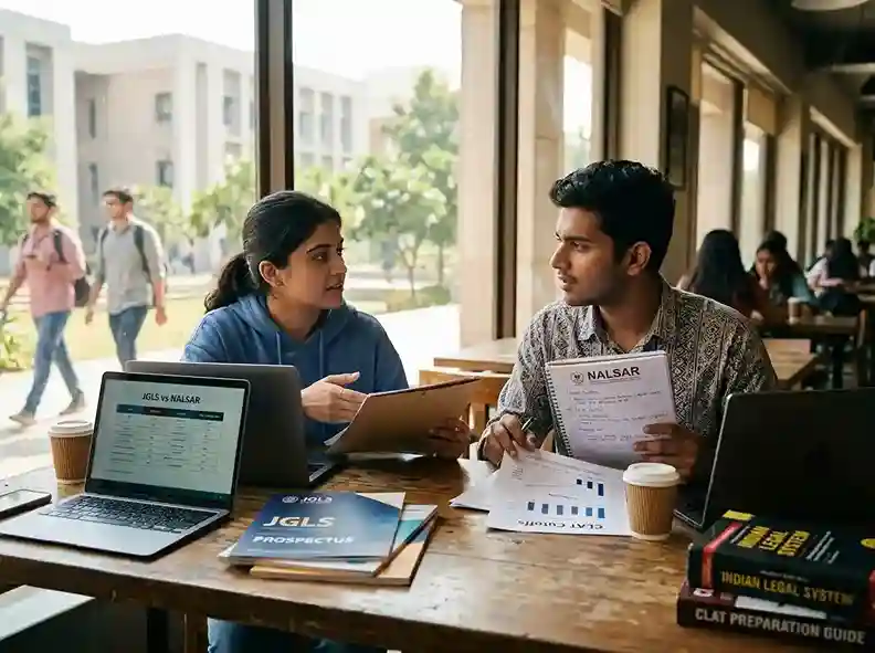 JGLS vs NALSAR 2026 complete comparison  |  Jindal Global Law School Sonipat vs NALSAR University of Law Hyderabad covering rankings NIRF QS fees CLAT cutoff placements campus and which college is better for which student