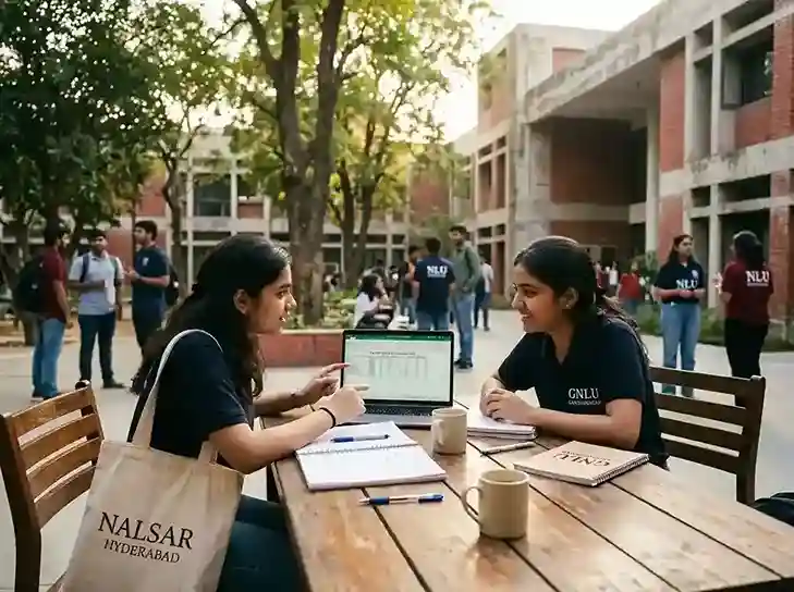 NALSAR Hyderabad vs GNLU Gandhinagar comparison 2026 – NLU ranking fees placement cutoff