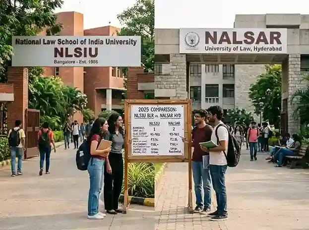 NLSIU Bangalore vs NALSAR Hyderabad 2025  |  full comparison of India's top two NLUs on rankings, CLAT cutoff, fees, placements and campus life