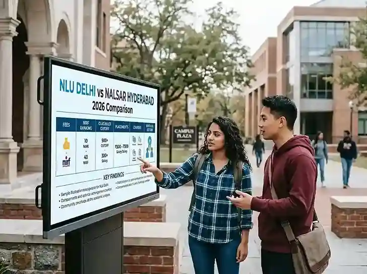 NLU Delhi vs NALSAR Hyderabad 2026 comparison  |  fees, NIRF ranking, CLAT AILET cutoff, placements, courses, which is better