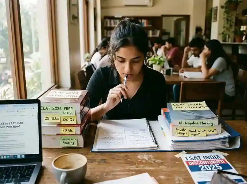 LSAT India vs CLAT 2026  |  complete comparison of two India law entrance exams: CLAT (active, 120 questions, 25 NLUs) vs LSAT India (discontinued 2025, 92 questions, no negative marking)  |  syllabus, pattern, difficulty, colleges and what to do now