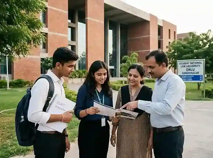 GNLU Gandhinagar Admissions 2026 | Gujarat National Law University campus, CLAT-based admission process, cutoff ranks and eligibility guide