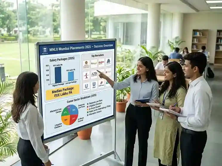 MNLU Mumbai Placements 2025  |  salary packages, top recruiters, median package and career sector breakdown for Maharashtra National Law University Mumbai