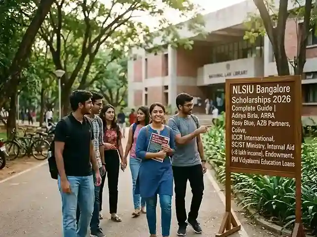NLSIU Bangalore scholarships 2026 complete guide  |  Aditya Birla scholarship, ARRA Rosy Blue Foundation, AZB Partners, Colive housing scholarship, ICCR international, SC ST Ministry, internal financial aid for income under 8 lakh, endowment scholarships and PM Vidyalaxmi education loans at National Law School India University