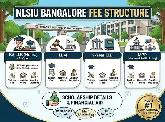 NLSIU Bangalore fees 2026-27  |  complete fee structure for BA LLB, LLM, 3-Year LLB and MPP programmes including hostel, mess, deposits and scholarship details at India's #1 law school