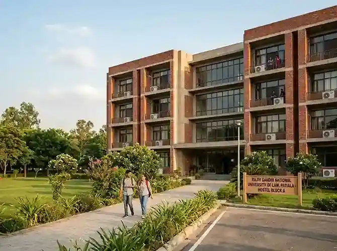 RGNUL Patiala hostel facilities  |  11 fully air-conditioned hostel buildings on 50-acre campus, Rajiv Gandhi National University of Law, Patiala, Punjab. Best NLU hostel in India with double and single occupancy rooms.