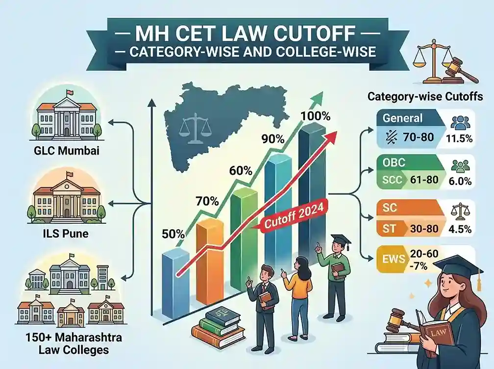 MH CET Law Cutoff 2025-26 — category-wise and college-wise cutoff marks for GLC Mumbai, ILS Pune and 150+ Maharashtra law colleges