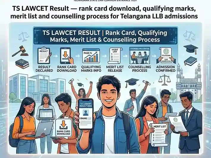 TS LAWCET Result 2026 — rank card download, qualifying marks, merit list and counselling process for Telangana LLB admissions