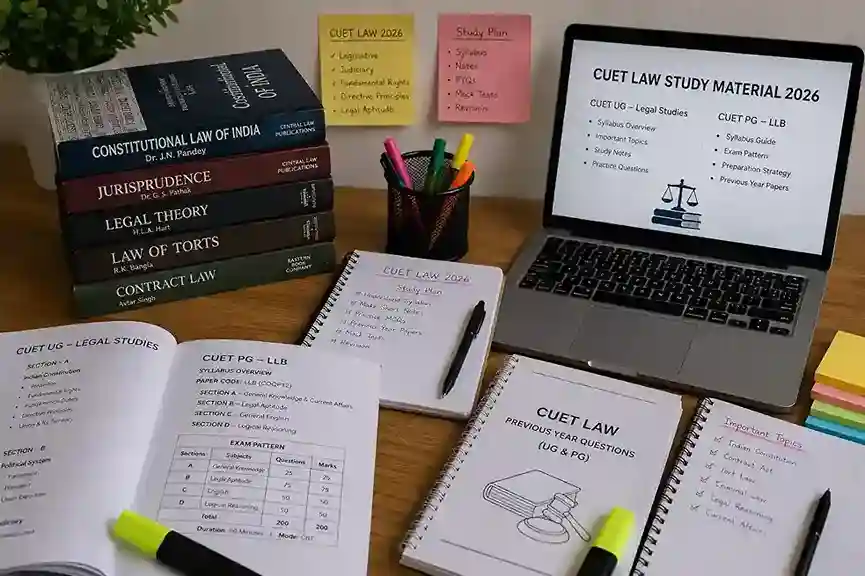 CUET Law study material 2026 -- notes, syllabus guide, and exam prep for CUET UG Legal Studies and CUET PG LLB in India
