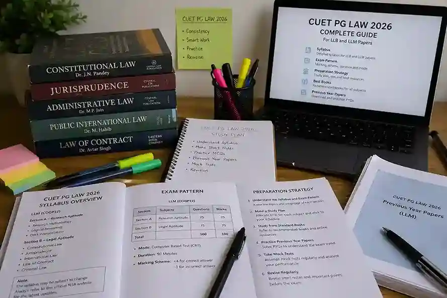 CUET PG Law 2026 study material  |  complete guide for LLB and LLM papers with syllabus, exam pattern and preparation strategy