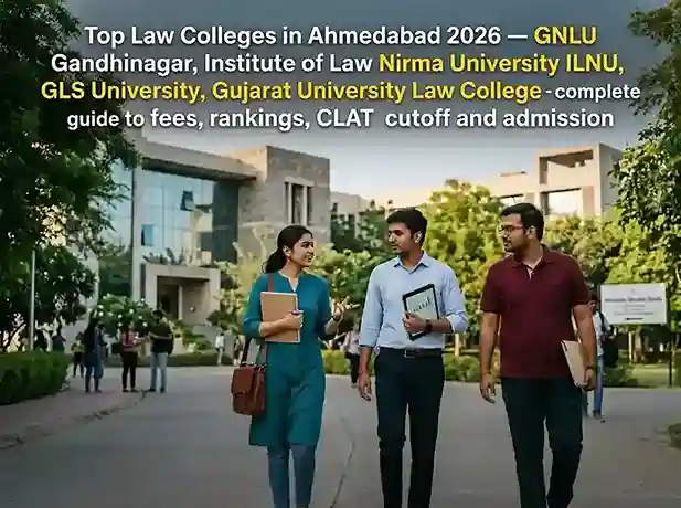 Top Law Colleges in Ahmedabad 2026  |  GNLU Gandhinagar, Institute of Law Nirma University ILNU, GLS University, Gujarat University Law College  |  complete guide to fees, rankings, CLAT cutoff and admission